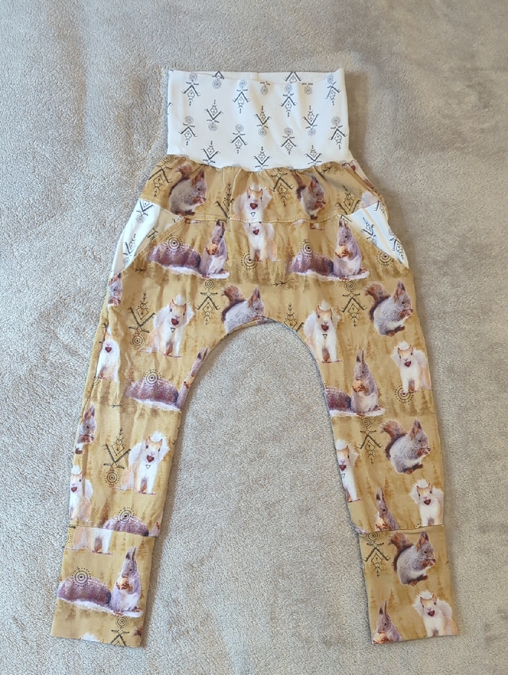 Tiny&Moi Grow-with-me Kids Beige Animal Print Harem Pants 3-6T